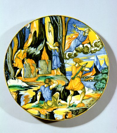 Placa representando Caim matando Abel, Rimini, meados do século XVI (maiolica) de Italian School