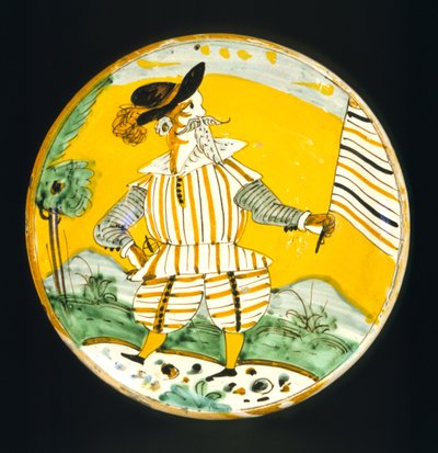 Placa representando uma figura masculina, o Monte Lupo Workshop (argila vitrificada e pintada) de Italian School