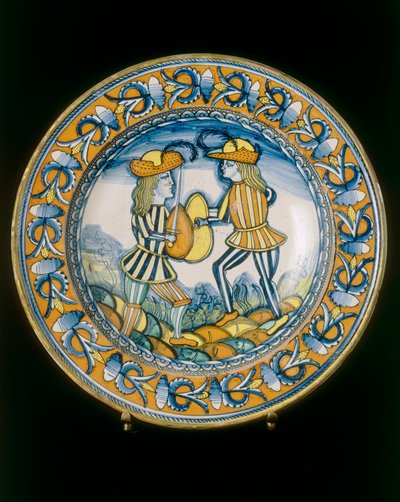 Placa com dois soilders lutando com espadas, Deruta fabricação de Italian School