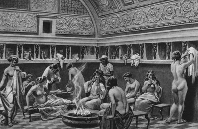 Pompeia: Interior dos Banhos do Fórum (Litho) de Italian School
