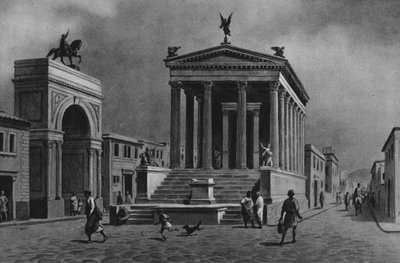 Pompeia: Templo e Estrada da Fortuna (litho) de Italian School