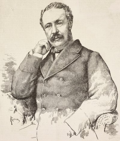 Retrato de Charles George Gordon, conhecido como Gordon Pasha (1833-1885), general britânico, gravura de desenho de A Riera, de L