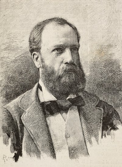 Retrato de Karl Hillebrand (1829-1884), historiador alemão, gravura de Riera a partir de fotografia de Schemboche, de L