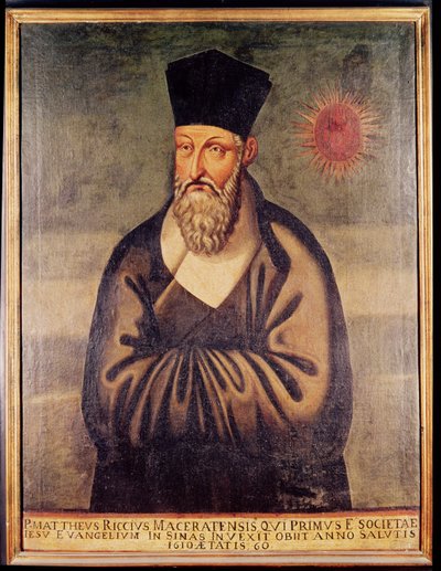 Retrato de Matteo Ricci (1552-1610) missionário italiano, fundador da missão jesuíta na China (painel) de Italian School