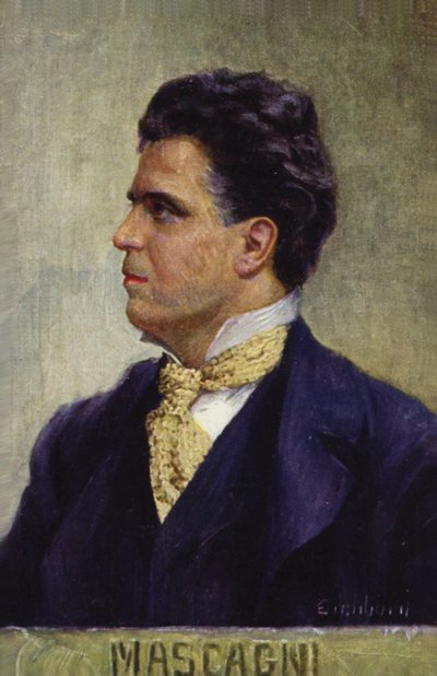 Retrato de Pietro Mascagni (litografia a cores) de Italian School