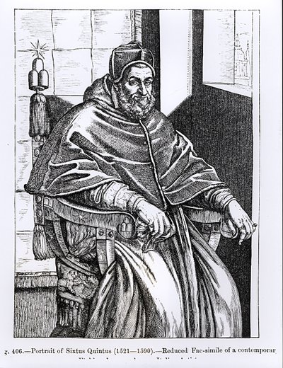 Retrato do Papa Sisto V (1520-90) ilustração de &39;Ciência e literatura na idade média e o Renascimento&39;, escrito e gravado por Paul Lacroix, 1878 de Italian School