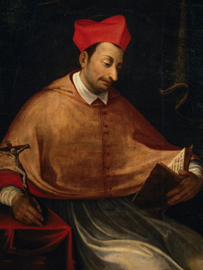 Retrato de São Carlos Borromeo (1538-1584), arcebispo e cardeal italiano, pintura de anónimo, igreja de São Carlo, Arona, Piemonte, Itália de Italian School