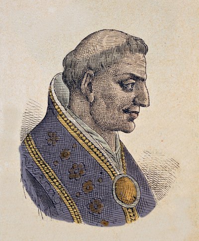 Retrato do Papa Síndio (Sisinio) (708) de Italian School