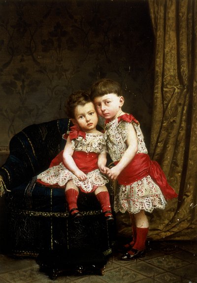Retrato, de, duas crianças, de, a, casa, de, Doria de Italian School