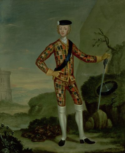 Príncipe Charles Edward (Bonnie Prince Charlie, 1720-88) em Tartan de Italian School