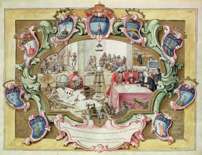 Príncipe Frederick Christian da Polónia em visita ao Instituto de Ciências de Bolonha em 1739 (aguarela sobre papel) de Italian School