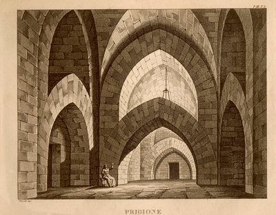 Prisão, cenografia do acto 1 de "Ricciardo e Zoraide" de Gioachino Rossini (litho) de Italian School