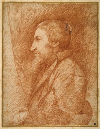 Retrato de perfil (auto-retrato?) de um homem barbudo (giz vermelho sobre papel) de Italian School