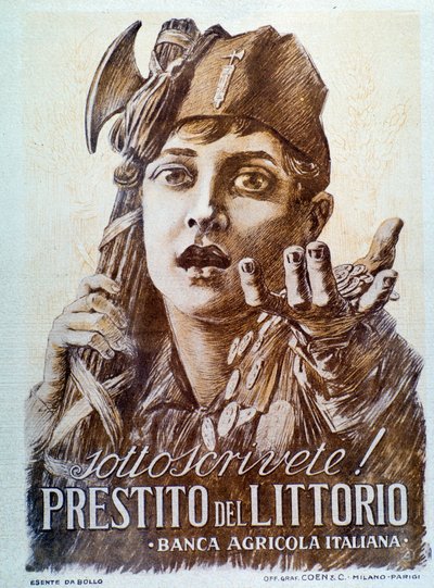 Cartaz de propaganda fascista para o empréstimo Littorio de Italian School