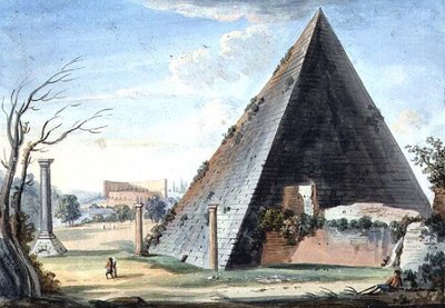 Túmulo em pirâmide de Caius Cestus (aguarela) de Italian School