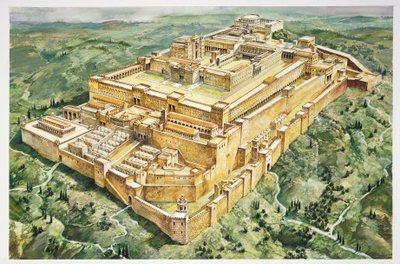 Reconstrução do Palácio de Salomão e do Primeiro Templo (litografia a cores) de Italian School
