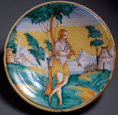 Arte renascentista: decoração de placa de um flautista (Um flautista) - Fim do século XVI Produção de Viterbo (Viterbo), Itália Florença, Museo Nazionale del Bargello de Italian School