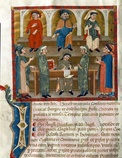 Representação de uma Página do Notário da Matricola del Consorzio dei Notai di Perugia (ms. 972) (Registro da Ordem dos Notários) 1343-1354 Perugia, Biblioteca Comunale Augusta de Italian School