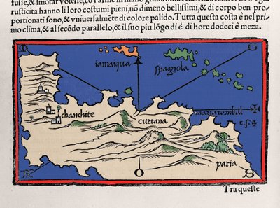 Representação das ilhas do Caribe e da costa da Venezuela. Isolario (mapa das ilhas) por Benedetto Bordone. Veneza 1547 de Italian School