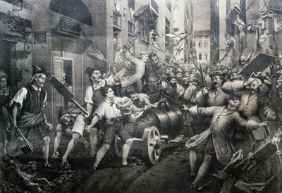 Revolta no distrito de Portoria em Génova contra os austríacos em 1746, liderada por Giovan Battista Perasso (1735-1781) conhecido como Balilla de Italian School