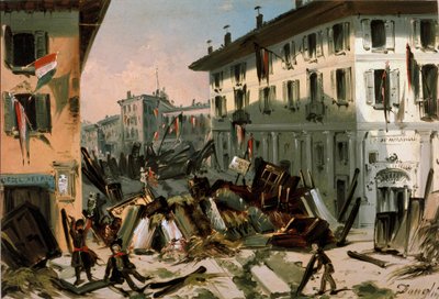 Revoluções de 1848, Cinco dias de Milão: barricadas no corso de porta Vercellina no dia 22 de março (pintura de Italian School