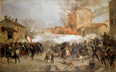 Revoluções de 1848, Cinco dias de Milão: insurgentes tomam conta da porta Tosa em 22 de março (pintura de Italian School