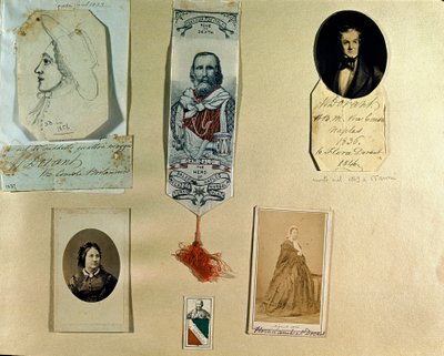 Risorgimento: placa de colagem em torno do patriota italiano Giuseppe Garibaldi (1807-1882). Roma, Museu do Risorgimento de Italian School