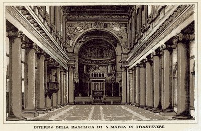 Roma: Interior da Basílica de S. Maria In Trastevere (litho) de Italian School