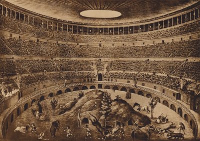 Roma / Roma: Interior do Coliseu, A Caça às Feiras, reconstrução histórica (litografia) de Italian School