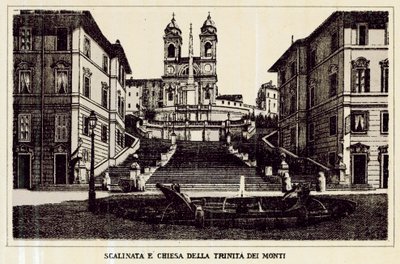 Roma: Passos Espanhóis e Igreja de Trinita Dei Monti (litho) de Italian School