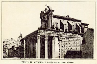 Roma: Templo de Antoninus e Faustina no Fórum Romano (litho) de Italian School