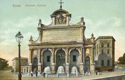 Roma, Itália, Fontana Paolina (litografia a cores) de Italian School