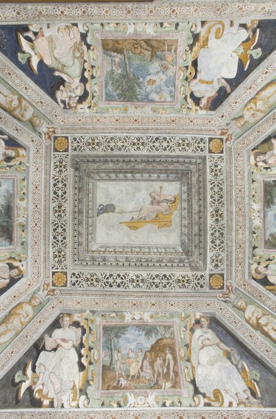 Sala de Juno: Juno em uma carruagem puxada por dois pavões observando seus maridos trair de Italian School