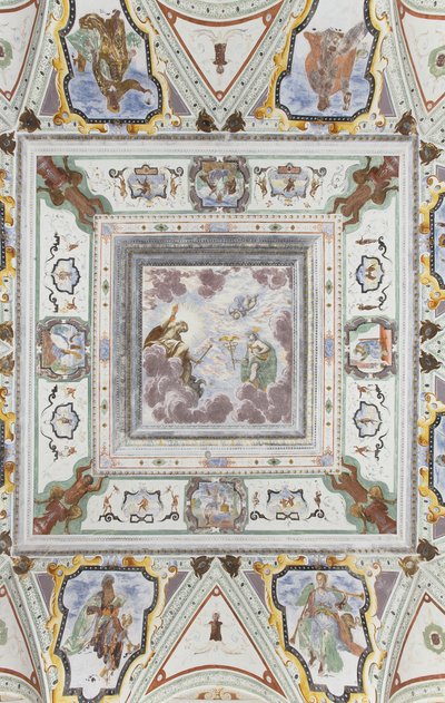 Sala de Júpiter e Mercúrio: Júpiter, Mercúrio e Cupido, rodeado pelas quatro estações de Italian School