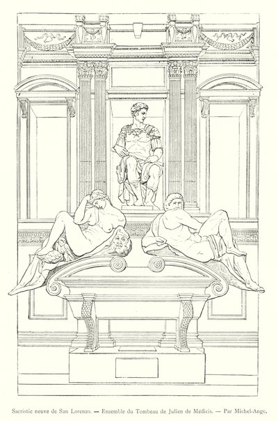 Nova Sacristia de São Lourenço, Túmulo de Giuliano dei Medici, de Michelangelo (gravura) de Italian School