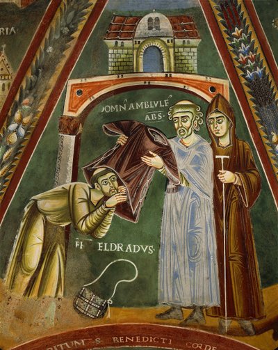 Santa Heldrad regressa de Santiago de Compostela, na Capela dos Santos Heldrad e Nicholas (fresco) de Italian School