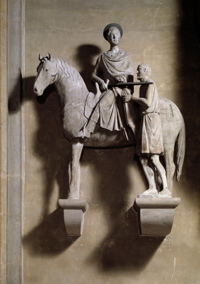 São Martinho um cavalo a partilhar o seu casaco com um mendigo. Escultura de Italian School