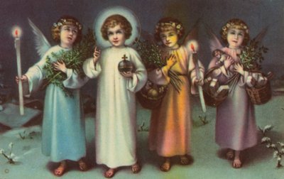Santo e Anjos (litografia a cores) de Italian School