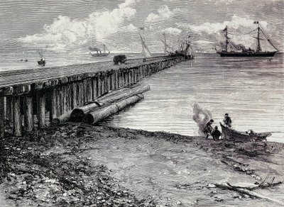 Mina de San Leon, convés de embarque de minério para Maddalena, Engraving, Sardenha, Itália de Italian School
