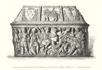 Antigo sarcófago servindo como túmulo para Averardo dei Bicci, Medici, Palazzo Riccardi (gravura) de Italian School