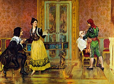 Cena da ópera "O Barbeiro de Sevilha", de Gioachino Rossini de Italian School