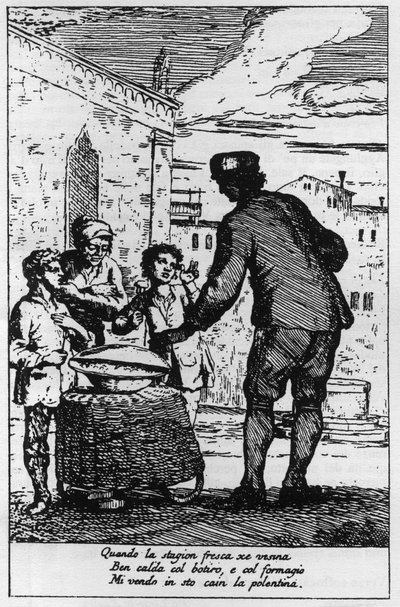 Vendedor da Polenta nas ruas de Veneza (Venezia) no século XVIII. de Italian School