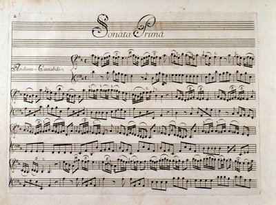 Página da partitura para “Sonata para violino e baixo continue” de Giuseppe Tartini de Italian School