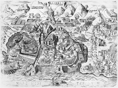 Cerco de Argel por Charles V (1500-58) em 1541 de Italian School