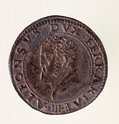 Moeda de prata (testone) de Ferrara (Ferrara): reinado do duque Alfonso II d