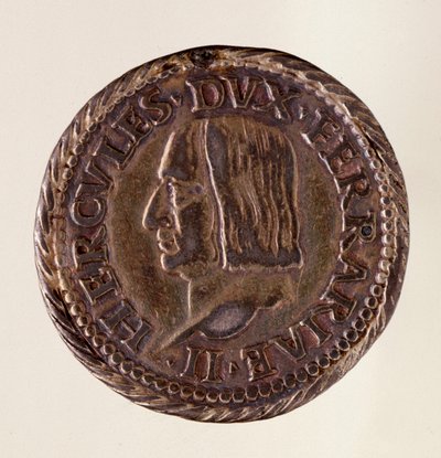 Moeda de prata (testone) de Ferrara (Ferrara): reinado do duque Ercole I d