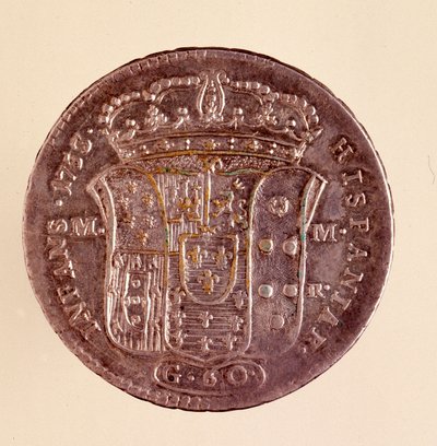 Piastra de prata de Nápoles: reinado de Carlo III de Espanha (Carlos III) (1716-1788). 1750. Diam. 4 cm Nápoles, museo archeologico de Italian School