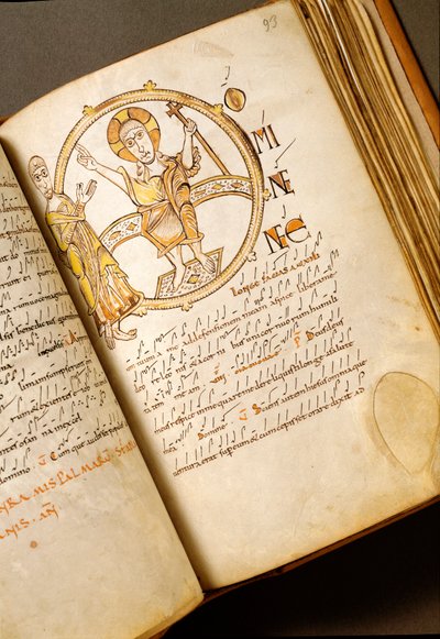 Página de canto com o manuscrito de neumas da escola bolonhesa. (MS.123-Folio 93r) Roma do século XI, Biblioteca Angélica de Italian School