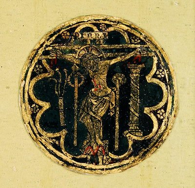 Pequeno painel com um redondo do Crucifixo (vidro pintado) de Italian School