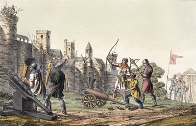 Soldados e Artilharia do século XV, placa 16 da História das Nações (aquatint) de Italian School